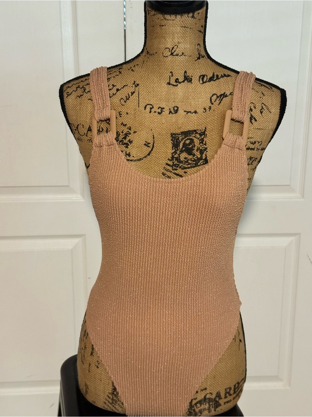 aerie Textured One-Piece Swimsuit in tan with subtle sparkle throughout